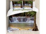 Abakuhaus Copripiumino Rainforest, Cascata Kanchanaburi, Antiacaro, Adatto A Chi Soffre Di Allergie, Con Federe, 155 Cm X 220 Cm - 80 X 80 Cm, Verde Marrone Grigio