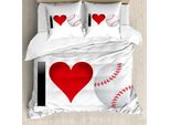 Abakuhaus Copripiumino Sportivo, Ich Liebe Baseball-Herz, Antiacaro, Adatto A Chi Soffre Di Allergie, Con Federe, 155 Cm X 220 Cm - 80 X 80 Cm, Rosso, Nero, Bianco