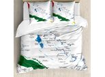 Abakuhaus Copripiumino Fernweh, Mappa Delle Bahamas Beach Ocean, Antiacaro, Adatto A Chi Soffre Di Allergie, Con Federe, 155 Cm X 220 Cm - 80 X 80 Cm, Verde Cacciatore, Blu, Rosso