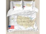 Abakuhaus Copripiumino Fernweh, Usa Mappa Dettagliata Del Paese, Antiacaro, Adatto A Chi Soffre Di Allergie, Con Federe, 155 Cm X 220 Cm - 80 X 80 Cm, Avorio, Azzurro Pallido, Bianco
