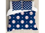 Abakuhaus Copripiumino Sportivo, Strisce Da Baseball, Antiacaro, Adatto A Chi Soffre Di Allergie, Con Federe, 155 Cm X 220 Cm - 80 X 80 Cm, Blu Notte, Rosso, Bianco