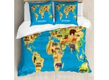 Abakuhaus Copripiumino Fernweh, Mappa Piatta Del Mondo, Antiacaro, Adatto A Chi Soffre Di Allergie, Con Federe, 155 Cm X 220 Cm - 80 X 80 Cm, Blu, Arancione Chiaro, Marrone