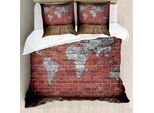 Abakuhaus Copripiumino Fernweh, Mappa Rustica Vintage Grunge, Antiacaro E Anallergico, Con Federe, 155 Cm X 220 Cm - 80 X 80 Cm, Cannella Grigio Chiaro