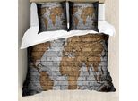 Abakuhaus Copripiumino Fernweh, Paesi Continenti, Antiacaro, Adatto A Chi Soffre Di Allergie, Con Federe, 200 Cm X 200 Cm - 80 X 80 Cm, Grigio Chiaro Marrone Chiaro