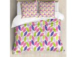 Abakuhaus Copripiumino Naturale, Motivo Botanico A Foglie, Antiacaro, Adatto A Chi Soffre Di Allergie, Con Federe, 155 Cm X 220 Cm - 80 X 80 Cm, Rosa, Lilla, Verde Lime