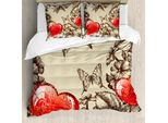 Abakuhaus Copripiumino, Fiori E Farfalle, Antiacaro, Adatto A Chi Soffre Di Allergie, Con Federe, 200 Cm X 200 Cm - 80 X 80 Cm, Beige, Marrone, Rosso