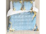 Abakuhaus Set Copripiumino Vintage Per Letti Matrimoniali, Conchiglia Marina, Antiacaro, Adatto A Chi Soffre Di Allergie, Con Federe, Azzurro Baby Avorio