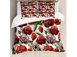 Abakuhaus Copripiumino Blume, Petali Colorati A Pois, Antiacaro, Adatto A Chi Soffre Di Allergie, Con Federe, 200 Cm X 200 Cm - 80 X 80 Cm, Rosso Verde Rose Essiccate