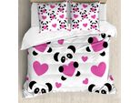 Abakuhaus Copripiumino Love, Cuori Love Pandas, Antiacaro, Adatto A Chi Soffre Di Allergie, Con Federe, 155 Cm X 220 Cm - 80 X 80 Cm, Fucsia, Nero, Bianco