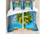 Abakuhaus Set Copripiumino Colorato Per Letti Matrimoniali, Sole Tropicale Sulla Spiaggia, Antiacaro Adatto A Chi Soffre Di Allergie Con Federe, Blu Verde