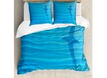Abakuhaus Set Copripiumino Estivo Per Letti Matrimoniali, Squalo Selvatico Nell'oceano, Antiacaro, Adatto A Chi Soffre Di Allergie, Con Federe, Blu