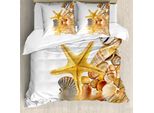 Abakuhaus Copripiumino Conchiglie, Conchiglie E Stelle Marine, Antiacaro, Adatto A Chi Soffre Di Allergie, Con Federe, 155 Cm X 220 Cm - 80 X 80 Cm, Terra Giallo-Crema
