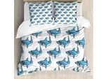 Abakuhaus Copripiumino Con Animali Marini, Sea Fierce Wilde Shark, Antiacaro, Adatto A Chi Soffre Di Allergie, Con Federe, 200 Cm X 200 Cm - 80 X 80 Cm, Blu E Bianco