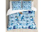 Abakuhaus Copripiumino Con Motivi Marini, Sigillo Cartoon, Antiacaro, Adatto A Chi Soffre Di Allergie, Con Federe, 155 Cm X 220 Cm - 80 X 80 Cm, Blu Bianco Calendula