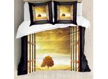 Abakuhaus Copripiumino Primavera, Spring Birds Land, Antiacaro, Adatto A Chi Soffre Di Allergie, Con Federe, 200 Cm X 200 Cm - 80 X 80 Cm, Grigio Marigold Brown