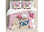 Abakuhaus Copripiumino, Uccellini Cartoon Valnetine, Antiacaro, Adatto A Chi Soffre Di Allergie, Con Federe, 155 Cm X 220 Cm - 80 X 80 Cm, Rosa Pallido, Beige, Tortora