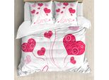 Abakuhaus Copripiumino Love, Palloncini A Forma Di Cuore, Antiacaro, Adatto A Chi Soffre Di Allergie, Con Federe, 155 Cm X 220 Cm - 80 X 80 Cm, Magenta Rosa Bianco