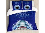 Abakuhaus Copripiumino Con Motivi Marini, Wilder Shark Hunter, Antiacaro, Adatto A Chi Soffre Di Allergie, Con Federe, 155 Cm X 220 Cm - 80 X 80 Cm, Blu E Bianco