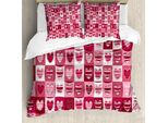 Abakuhaus Rosa, Bianco, Set Copripiumino Per Letti Matrimoniali, Geometrico Vintage, Antiacaro, Adatto A Chi Soffre Di Allergie, Con Federe, Rosa Rubino Bianco