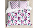 Abakuhaus Copripiumino Con Motivi Floreali, Papaveri E Foglie, Antiacaro E Anallergico, Con Federe, 155 Cm X 220 Cm - 80 X 80 Cm, Fucsia E Blu Petrolio