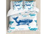 Abakuhaus Copripiumino Con Animali Marini, Animali Oceanici Colorati, Antiacaro, Adatto A Chi Soffre Di Allergie, Con Federe, 155 Cm X 220 Cm - 80 X 80 Cm, Blu E Bianco