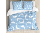 Abakuhaus Copripiumino Con Motivi Marini, Con Delfini, Antiacaro, Adatto A Chi Soffre Di Allergie, Con Federe, 200 Cm X 200 Cm - 80 X 80 Cm, Azzurro E Bianco