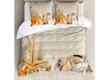 Abakuhaus Copripiumino Conchiglie, Stelle Marine, Antiacaro, Adatto A Chi Soffre Di Allergie, Con Federe, 200 Cm X 200 Cm - 80 X 80 Cm, Beige Avorio-Crema