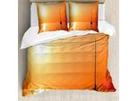 Abakuhaus Copripiumino A Tema Barca A Vela, Yacht Solitario Al Tramonto, Antiacaro, Adatto A Chi Soffre Di Allergie, Con Federe, 200 Cm X 200 Cm - 80 X 80 Cm, Arancione Giallo