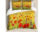 Abakuhaus Copripiumino Con Motivo Floreale, Campo Di Papaveri, Antiacaro, Adatto A Chi Soffre Di Allergie, Con Federe, 200 Cm X 200 Cm - 80 X 80 Cm, Giallo Rosso Verde