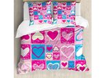 Abakuhaus Copripiumino Love, Cuori Di Forma Quadrata, Antiacaro, Adatto A Chi Soffre Di Allergie, Con Federe, 200 Cm X 200 Cm - 80 X 80 Cm, Blu Avorio Rosa