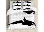 Abakuhaus Copripiumino Con Animali Marini, Orca Killerwal, Antiacaro, Adatto A Chi Soffre Di Allergie, Con Federe, 200 Cm X 200 Cm - 80 X 80 Cm, Bianco E Nero