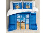 Abakuhaus Spagna Copripiumino, Spagna Spiaggia Remoto, Antiacaro Adatto A Chi Soffre Di Allergie Con Federe, 200 Cm X 200 Cm - 80 X 80 Cm, Blu Sabbia Marrone