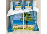 Abakuhaus Copripiumino Palme, Shore Palm Tree Island, Antiacaro, Adatto A Chi Soffre Di Allergie, Con Federe, 155 Cm X 220 Cm - 80 X 80 Cm, Blu Verde