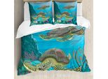 Abakuhaus Copripiumino Con Motivi Marini, Tartarughe Marine Nell'acqua, Antiacaro, Adatto A Chi Soffre Di Allergie, Con Federe, 200 Cm X 200 Cm - 80 X 80 Cm, Multicolore