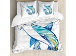 Abakuhaus Copripiumino Astratto, Hammer Head Shark Ocean, Antiacaro, Adatto A Chi Soffre Di Allergie, Con Federe, 155 Cm X 220 Cm - 80 X 80 Cm, Blu Acquamarina Bianco