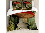 Abakuhaus Copripiumino Mushroom Magic Forest, Antiacaro E Anallergico, Con Federe, 155 Cm X 220 Cm - 80 X 80 Cm, Rosso Pallido, Caffè, Verde