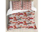 Abakuhaus Copripiumino Funghi, Jungle Fall Funghi, Antiacaro, Adatto A Chi Soffre Di Allergie, Con Federe, 200 Cm X 200 Cm - 80 X 80 Cm, Rosso Arancione Marrone Chiaro