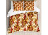 Abakuhaus Copripiumino Asiatico, Elaborato Motivo Paisley, Antiacaro, Adatto A Chi Soffre Di Allergie, Con Federe, 155 Cm X 220 Cm - 80 X 80 Cm, Arancione, Giallo E Rosso