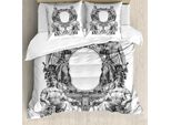 Abakuhaus Copripiumino Vittoriano, Corona Barocca, Antiacaro, Adatto A Chi Soffre Di Allergie, Con Federe, 200 Cm X 200 Cm - 80 X 80 Cm, Bianco E Nero