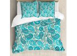 Abakuhaus Copripiumino Turchese, Paisley Blue Flowers, Antiacaro, Adatto A Chi Soffre Di Allergie, Con Federe, 200 Cm X 200 Cm - 80 X 80 Cm, Aqua Teal