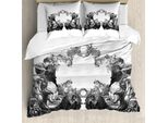 Abakuhaus Copripiumino Vittoriano, Archi Floreali Antichi, Antiacaro, Adatto A Chi Soffre Di Allergie, Con Federe, 155 Cm X 220 Cm - 80 X 80 Cm, Bianco E Nero