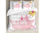 Abakuhaus Copripiumino Princess, Corona E Bacchetta Magica, Antiacaro E Anallergico, Con Federe, 155 Cm X 220 Cm - 80 X 80 Cm, Rosa Pallido E Giallo