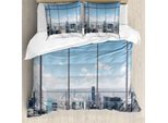 Abakuhaus Copripiumino Urbano, Paesaggio Urbano Moderno, Antiacaro, Adatto A Chi Soffre Di Allergie, Con Federe, 155 Cm X 220 Cm - 80 X 80 Cm, Grigio, Bianco, Blu