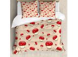 Abakuhaus Copripiumino Funghi, Funghi Cartoon, Antiacaro, Adatto A Chi Soffre Di Allergie, Con Federe, 155 Cm X 220 Cm - 80 X 80 Cm, Avorio Rosso Marrone Chiaro