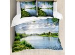 Abakuhaus Copripiumino Naturale, Rinfrescante In Estate, Antiacaro, Adatto A Chi Soffre Di Allergie, Con Federe, 155 Cm X 220 Cm - 80 X 80 Cm, Fern Green Sky Blue