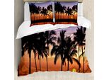 Abakuhaus Copripiumino Hawaiano, Tramonto Sulla Big Island, Antiacaro Adatto A Chi Soffre Di Allergie Con Federe, 200 Cm X 200 Cm - 80 X 80 Cm, Viola Arancione Scuro Nero