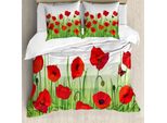 Abakuhaus Copripiumino Blume, Motivo Floreale Con Farfalle, Antiacaro, Adatto A Chi Soffre Di Allergie, Con Federe, 200 Cm X 200 Cm - 80 X 80 Cm, Verde E Rosso