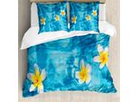Abakuhaus Copripiumino Hawaiano, Fiore Di Frangipani Acquamarina, Antiacaro, Adatto A Chi Soffre Di Allergie, Con Federe, 200 Cm X 200 Cm - 80 X 80 Cm, Acquamarina Giallo Bianco