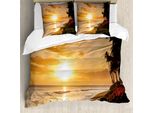 Abakuhaus Copripiumino Hawaiano, Tramonto Sulla Spiaggia Sabbiosa, Antiacaro, Adatto A Chi Soffre Di Allergie, Con Federe, 200 Cm X 200 Cm - 80 X 80 Cm, Arancione, Verde, Rosa