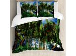 Abakuhaus Copripiumino Hawaiano, Palma Delle Hawaii, Antiacaro, Adatto A Chi Soffre Di Allergie, Con Federe, 155 Cm X 220 Cm - 80 X 80 Cm, Verde, Blu, Marrone